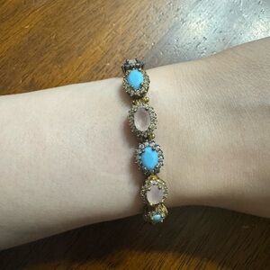 Sterling Silver Gold Plated Pink and Blue Bracelet